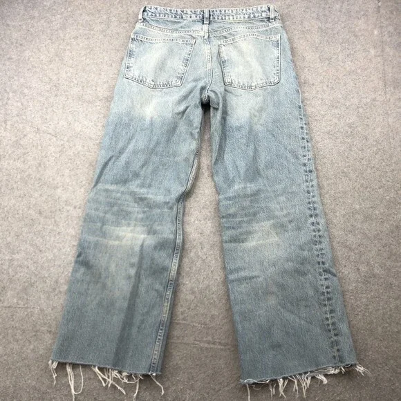 Zara Jeans Womens 8 Blue High Rise Wide Leg Distressed Frayed Hem Denim Pants - Picture 7 of 10